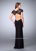 Picture of: Fitted Lace Dress with Jersey Skirt and Open Back in Black, Style: 23561, Back Picture