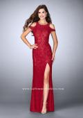 Picture of: Cold Shoulder Lace Dress with Side Slit and Open Back in Red, Style: 23565, Detail Picture 2