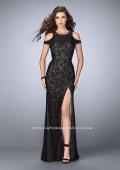 Picture of: Cold Shoulder Lace Dress with Side Slit and Open Back in Black, Style: 23565, Detail Picture 3