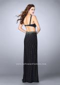 Picture of: Fitted Prom Dress with Rhinestone and Deep V Neckline in Black, Style: 23586, Back Picture