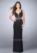 Picture of: Fitted Prom Dress with Rhinestone and Deep V Neckline in Black, Style: 23586, Detail Picture 1