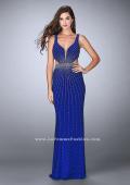 Picture of: Fitted Prom Dress with Rhinestone and Deep V Neckline in Blue, Style: 23586, Detail Picture 2