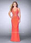 Picture of: Fitted Prom Dress with Rhinestone and Deep V Neckline in Orange, Style: 23586, Detail Picture 3