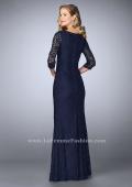 Picture of: Floor Length Beaded Dress with 3/4 Sleeves in Blue, Style: 23588, Back Picture