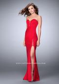 Picture of: Strapless Jersey Dress with Lace Up Neckline and Slit in Red, Style: 23650, Main Picture