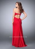 Picture of: Strapless Jersey Dress with Lace Up Neckline and Slit in Red, Style: 23650, Back Picture