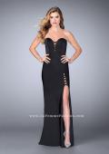 Picture of: Strapless Jersey Dress with Lace Up Neckline and Slit in Black, Style: 23650, Detail Picture 1