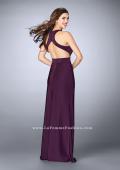 Picture of: Fitted Jersey Dress with a High Neckline and Open Back in Purple, Style: 23655, Back Picture