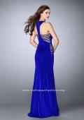 Picture of: Racer Back Jersey Prom Dress with Side Cut Outs in Blue, Style: 23665, Back Picture