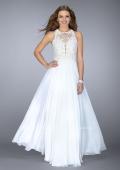 Picture of: A-line Dress with Lace Illusion Neckline and Chiffon Skirt in White, Style: 23704, Main Picture