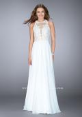 Picture of: A-line Dress with Lace Illusion Neckline and Chiffon Skirt in White, Style: 23704, Detail Picture 1