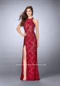 Picture of: High Neck Lace Dress with Scalloped Back and Slit in Red, Style: 23708, Main Picture