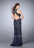 Picture of: High Neck Lace Dress with Scalloped Back and Slit in Blue, Style: 23708, Back Picture