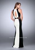 Picture of: Long Prom Dress with Sheer Side Cut Outs and Belt in Black, Style: 23711, Back Picture