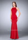Picture of: Long Prom Gown with High Neck and Beaded Cut Outs in Red, Style: 23718, Detail Picture 1