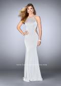 Picture of: Long Prom Gown with High Neck and Beaded Cut Outs in Silver, Style: 23718, Detail Picture 3
