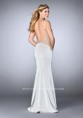 Picture of: Long Prom Gown with High Neck and Beaded Cut Outs in Silver, Style: 23718, Detail Picture 4