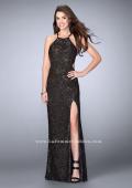 Picture of: High Neck Lace Gown with Side Cut Outs and Open Back in Black, Style: 23744, Main Picture