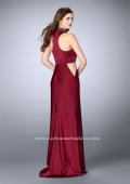 Picture of: High Collar Jersey Prom Dress with Faux Crop Top in Red, Style: 23750, Back Picture