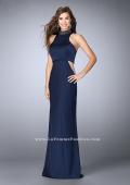 Picture of: High Collar Jersey Prom Dress with Faux Crop Top in Blue, Style: 23750, Detail Picture 1