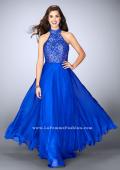 Picture of: High Collar A-line Dress with Lace Top and Chiffon Skirt in Blue, Style: 23754, Main Picture