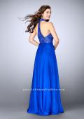 Picture of: High Collar A-line Dress with Lace Top and Chiffon Skirt in Blue, Style: 23754, Back Picture