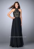 Picture of: High Collar A-line Dress with Lace Top and Chiffon Skirt in Black, Style: 23754, Detail Picture 1