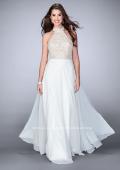 Picture of: High Collar A-line Dress with Lace Top and Chiffon Skirt in White, Style: 23754, Detail Picture 2