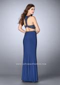 Picture of: Beaded Two Piece Gown with Racer Back and Belt in Blue, Style: 23759, Back Picture