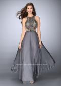 Picture of: Long Prom Dress with Beaded Top and Cut Outs in Silver, Style: 23761, Main Picture