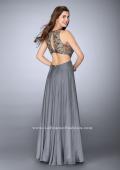 Picture of: Long Prom Dress with Beaded Top and Cut Outs in Silver, Style: 23761, Back Picture