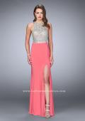 Picture of: High Neck Jersey Gown with Beaded Top and Open Back in Pink, Style: 23770, Main Picture