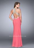 Picture of: High Neck Jersey Gown with Beaded Top and Open Back in Pink, Style: 23770, Back Picture