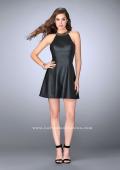 Picture of: Short Leather Dress with Flared Skirt and High Neck in Black, Style: 23790, Detail Picture 1