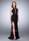 Picture of: Jersey Prom Dress with Gold Beading and Racer Back in Black, Style: 23791, Main Picture