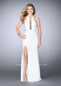 Picture of: Jersey Prom Dress with Gold Beading and Racer Back in White, Style: 23791, Detail Picture 1