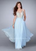 Picture of: A-line Chiffon Dress with Lace Top and Pockets in Blue, Style: 23802, Detail Picture 1