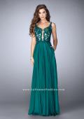 Picture of: A-line Chiffon Dress with Lace Top and Pockets in Green, Style: 23802, Detail Picture 2