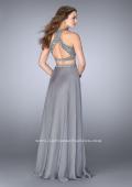 Picture of: High Neck Two Piece Dress With a Beaded Top in Silver, Style: 23860, Back Picture