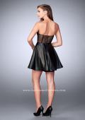 Picture of: Short Vegan Leather Dress with Fishnet Back in Black, Style: 23871, Back Picture