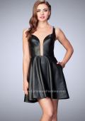 Picture of: Short Vegan Leather Dress with Flared Skirt in Black, Style: 23875, Main Picture