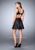 Picture of: Short Vegan Leather Dress with Flared Skirt in Black, Style: 23875, Back Picture