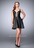 Picture of: Short Vegan Leather Dress with Flared Skirt in Black, Style: 23875, Detail Picture 1