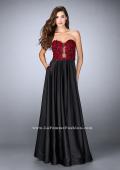 Picture of: Satin A-line Dress with Beaded Lace Top and Open Back in Black, Style: 23881, Detail Picture 2