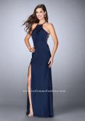 Picture of: Long High Neck Dress with Strappy Open Back and Slit in Blue, Style: 23886, Main Picture