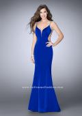 Picture of: Fitted Dress with Deep V Neckline and Beaded Back in Blue, Style: 23887, Back Picture