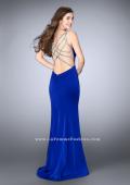 Picture of: Fitted Dress with Deep V Neckline and Beaded Back in Blue, Style: 23887, Detail Picture 1