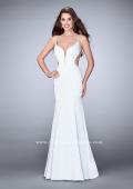 Picture of: Fitted Dress with Deep V Neckline and Beaded Back in White, Style: 23887, Detail Picture 3