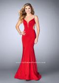 Picture of: Fitted Dress with Deep V Neckline and Beaded Back in Red, Style: 23887, Detail Picture 4