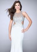 Picture of: Beaded Jersey Dress with Sheer Sweetheart Neckline in White, Style: 23896, Main Picture